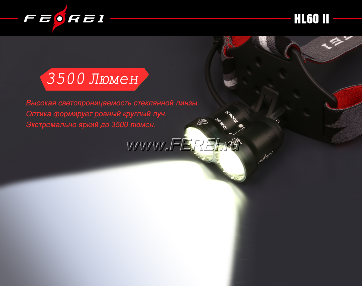 Ferei HL60 II Мощный налобный аккумуляторный фонарь с фокусировкой света купить в России